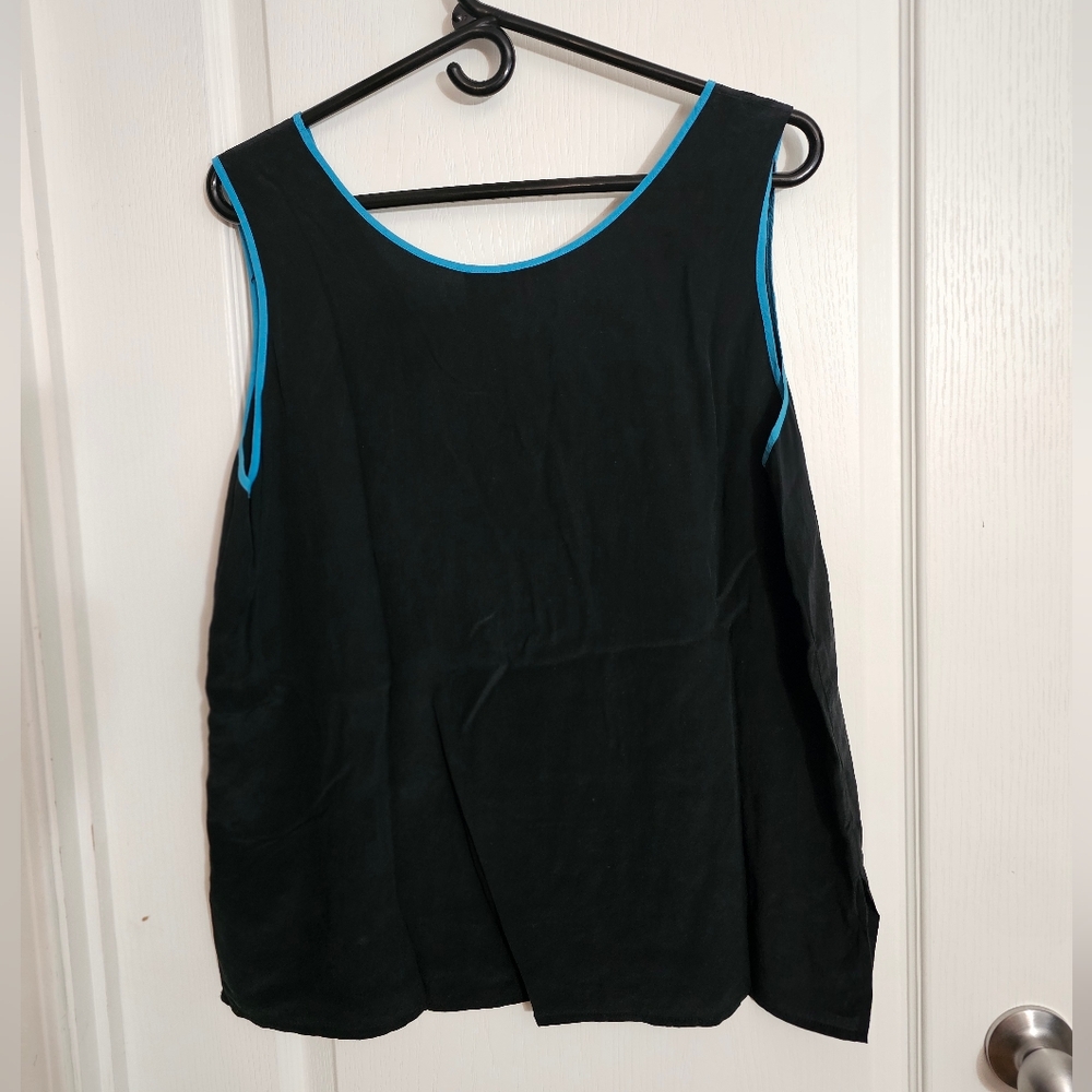 Bob Mackie Sleeveless Vintage 100% Silk Black Blue Embroidered Diamonds Large - Picture 2 of 8
